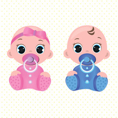 Two cute twin babies, a baby girl and a baby boy