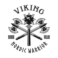 Fototapeta premium Vikings weapons vector emblem, label, badge, logo