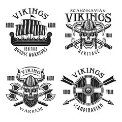 Obraz premium Vikings warriors vector emblems, labels, badges