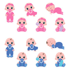 Fototapeta premium Vector illustration of baby boys and baby girls. Baby icons