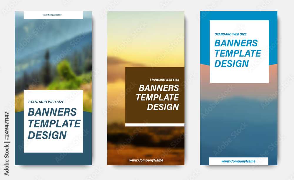Poster Design of vertical vector banners with place for a photo and squares for text.