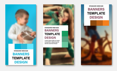 Set of vertical web banners with place for photo and squares for the header.