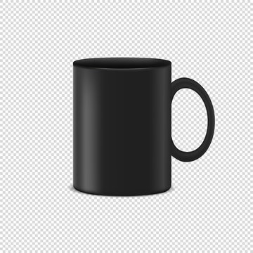 Black Coffee Cup - Realistic Vector Illustration - Isolated On Transparent Background