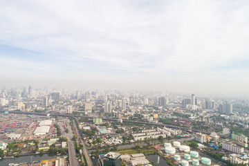 Fototapeta na wymiar Aerial view Bangkok building morning with air pollution PM 2.5