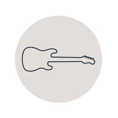 Icono plano silueta lineal de guitarra eléctrica en círculo gris