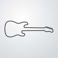 Icono plano silueta lineal de guitarra eléctrica en fondo gris