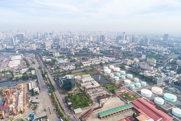 Fototapeta na wymiar Aerial view Bangkok building morning with air pollution PM 2.5