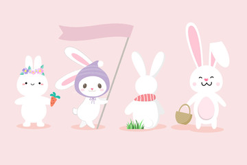 Set of cute white bunny hand drawn style.