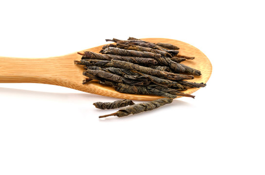 Green tea Kudin. Chinese high-quality premium tea. Isolated on white background.