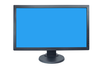 Computer monitor isolated on white, blue screen