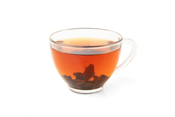 Cup of black tea isolated on white background.