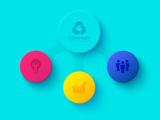 Abstract elements for infographic with 3 options, parts or steps. Template for diagram, graph and chart. Trendy bold colors.