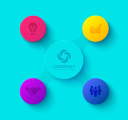 Abstract elements for infographic with 4 options, parts or steps. Template for diagram, graph and chart. Trendy bold colors.