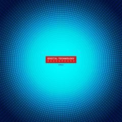 Technology digital concept futuristic blue neon radial light burst effect on dark background. Dots pattern elements circles halftone style.