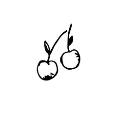Icon black Hand drawn Simple outline Cherry symbol. vector Illustrator. on white background