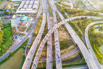 Aerial look down view intersection city transport road