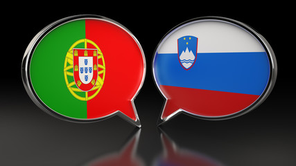 Portugal and Slovenia flags with Speech Bubbles. 3D illustration