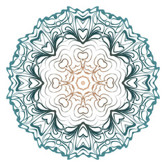 Decorative Colorful Floral Ornament With Decorative Border. Ethnic Mandala Decoration. Vector illustatration. Brown, turquise color. Indian, Moroccan, Mystic, Ottoman Motifs.