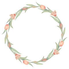 Watercolor frame with tulips. Drawn by hand. Ideal for logo, wedding invitations, cards, posters