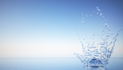 Water splash on blue background,Close up of splash of water forming / 3d render