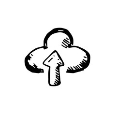 Icon black Hand drawn Simple outline Cloud Upload symbol. vector Illustrator. on white background