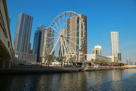 Ferris wheel near Al Qasba canal in Sharjah city, United Arab Emirates