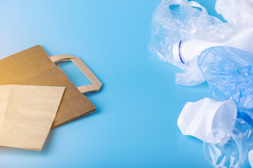 Paper or plastic bags for packaging and carrying products. Choose for protection of the environment. Place for text