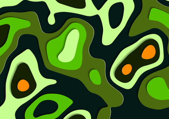 Multi layered paper cut background. Abstract map footprints