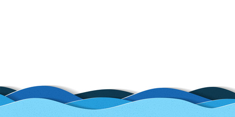 Water waves background with copy space. Abstract multilayered cartoon papercut illustration.