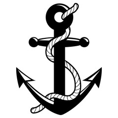 Nautical anchor. Vector black and white illustration.