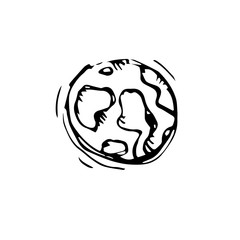 Icon black Hand drawn Simple outline Earth Symbol. vector Illustrator. on white background