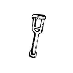 Icon black Hand drawn Simple outline Crutch Symbol. vector Illustrator. on white background