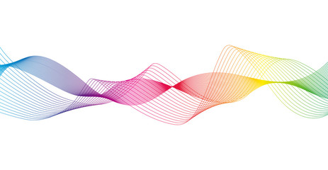 Wave of the many colored lines. Abstract wavy stripes on a white background isolated. Creative line art. Design elements created using the Blend Tool. 