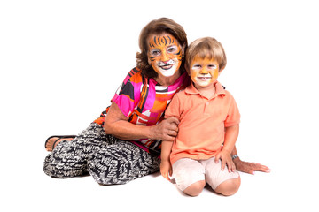 Kid and granny with face-paint