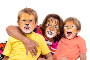 Kids and granny with face-paint