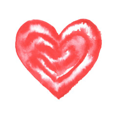 Hand drawn grunge illustration of red watercolor heart.