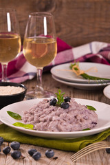 Blueberry risotto with mascarpone. 