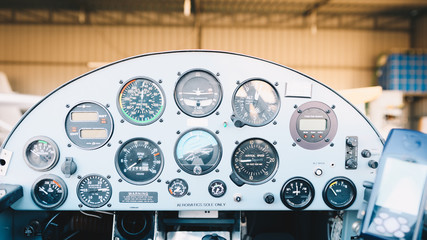 cockpit detail. Cockpit of a small aircraft