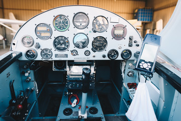 cockpit detail. Cockpit of a small aircraft