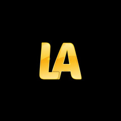 Initial Letter LA with red metallic texture, trendy, 3d glossy, metal texture, rectangle shape, pixel style based alphabet logo for company identity, isolated on black background.