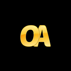 Initial Letter OA with red metallic texture, trendy, 3d glossy, metal texture, rectangle shape, pixel style based alphabet logo for company identity, isolated on black background.