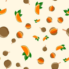 seamless pattern Eco food Quararibea cordata. South American sapote or chupa-chupa