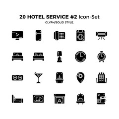 Simple Set of Hotel Service Related Vector Icons. Contains such Icons as Bedroom, Laundry, Air Conditioning and more. Editable Stroke. Pixel Perfect.
