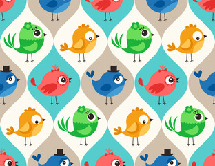 seamless colorful cute birds pattern wallpaper background