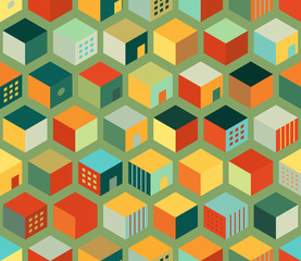 Multicolor cubes. Isometric boxes. Geometric pattern. Seamless vector background.