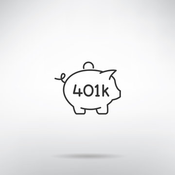 401K Retirement Plan Piggy Bank Thin Line Icon 