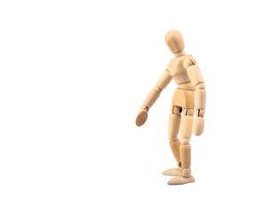wooden human model on a white background. Joint, motion and posture