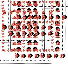 Etnic hand drawn pattern with geometric shapes and glitter red effect