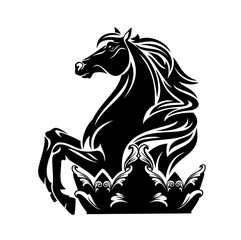 horse and royal crown - black vector stallion silhouette and regal decor
