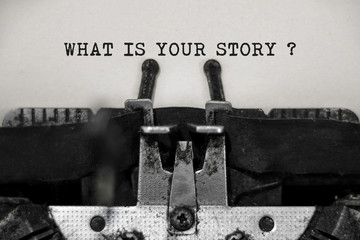 What is your story word with black and white typewriter concept